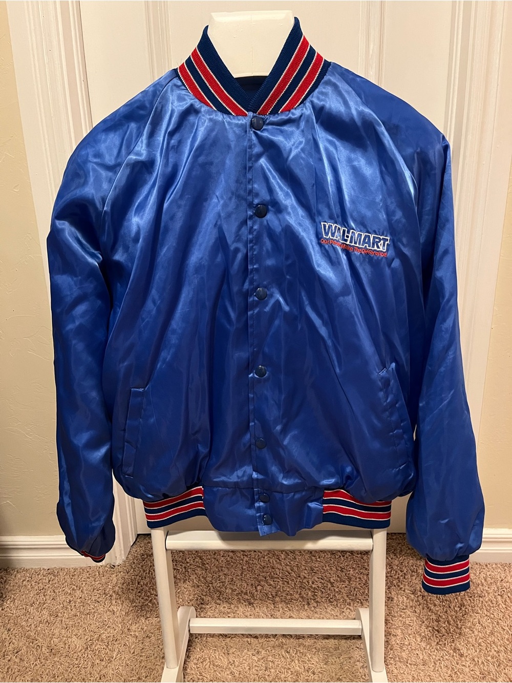 VTG Wal-Mart Satin Windbreaker Jacket Size XL Extra Large Blue Vintage Walmart